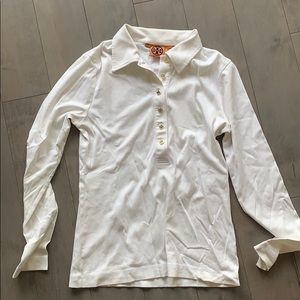 Tory Burch white long sleeve polo shirt size large